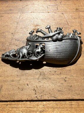 Vintage detailed Noah's ark brooch signed AJC